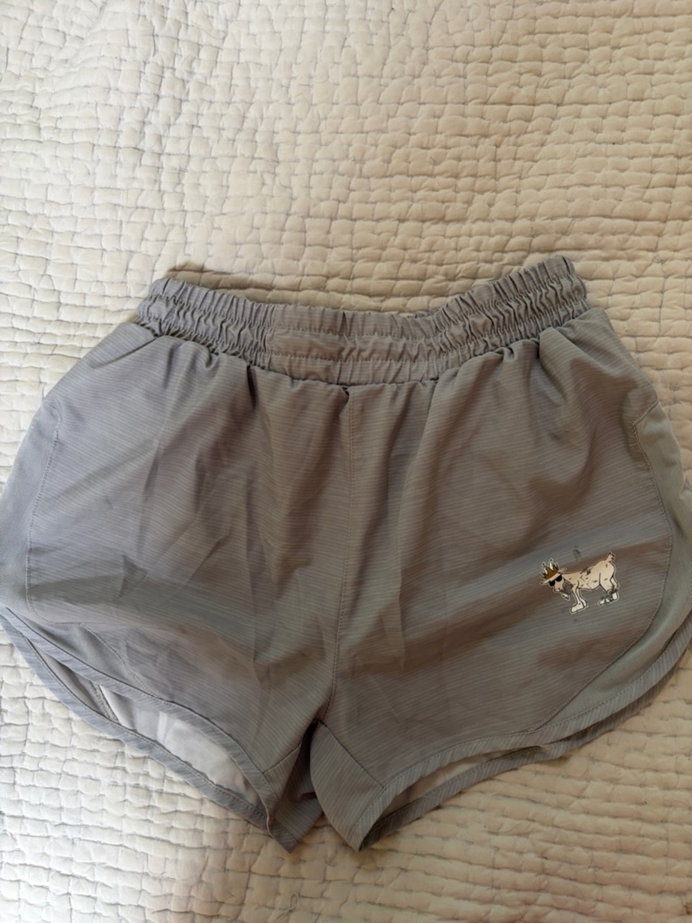 Women’s Light Gray Athletic Running Shorts with Goat Graphic